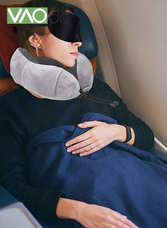 VAOdo Travel Pillow with Earplugs  Best Memory Foam Neck Pillow  Head Support Soft Pillow for Sleeping Rest Airplane Car & Home Use with Storage Bag Sleep Mask and Earplugs Grey - Image 3