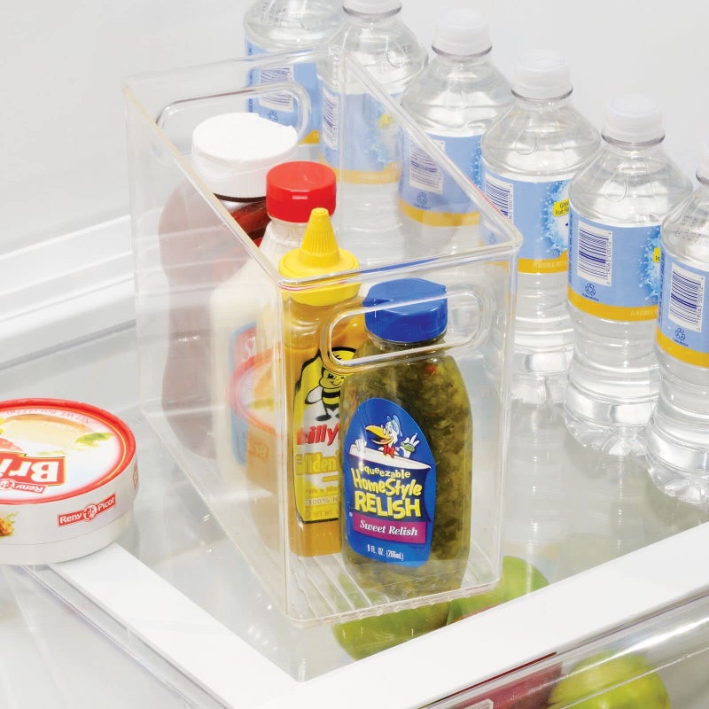 mDesign Plastic Tall Food Storage Organization Container Bin with Handles for Kitchen, Pantry, Cabinet, Fridge/Freezer, Countertop - Organizer for Snacks/Appliances, Ligne Collection, 2 Pack, Clear - Image 3