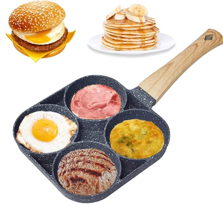 Hanso Cookware 4-Cup Non-Stick Egg Pan Aluminum Frying Pan for Eggs, Omelets, Burgers - Effortless Cleanup and Even Heating (Grey)