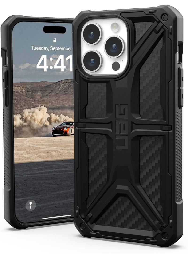 Urban Armor Gear - UAG Monarch for iPhone 15 Pro Max Case Cover [20 Feet Drop Tested] - Carbon Fiber - Image 1