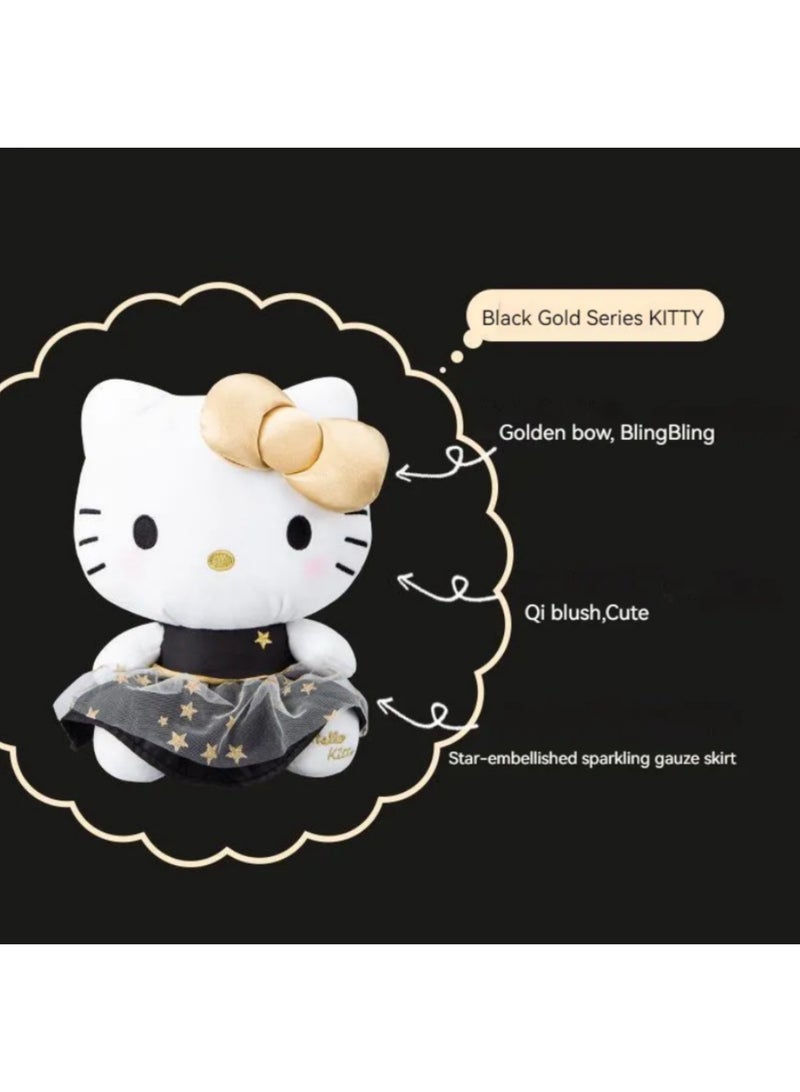 Gerenic Hello Kitty Plush Toy, 23cm Kawaii Black Gold Plush Toy, Cartoon Hello Kitty Plush Toy Gift, for Bed, Sofa and more - Image 4