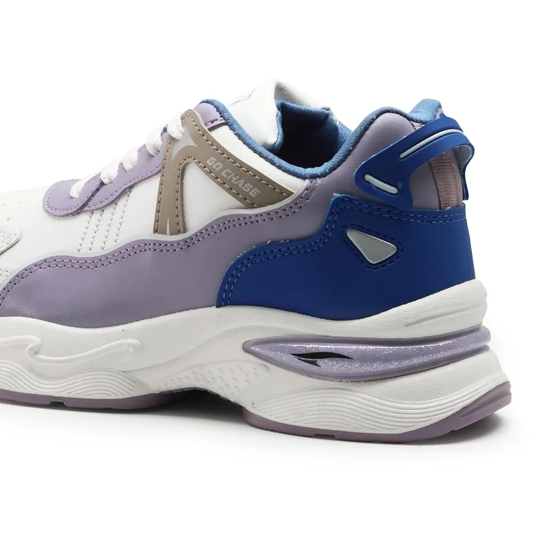 أسيان Lightweight White and Lavender Sneakers for Women and Girls