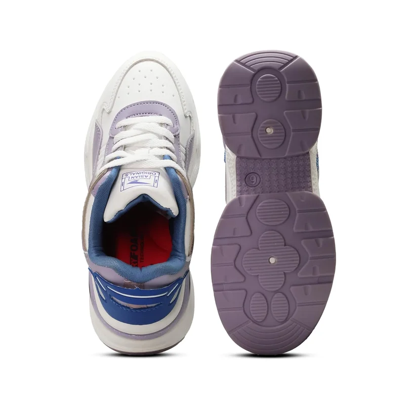 أسيان Lightweight White and Lavender Sneakers for Women and Girls