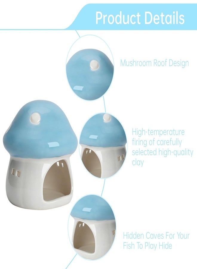 PENCK Cute Aquarium Mushroom House Betta Fish Tank Accessory Decor Mini Ceramic Fish Hideout Shrimp Cave Ornament (Blue) - Image 5