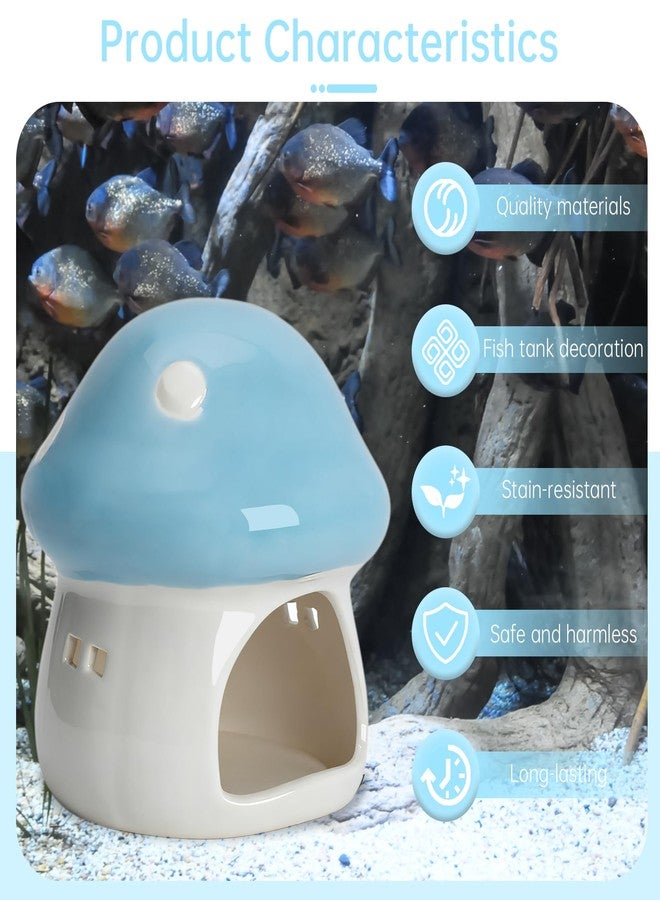 PENCK Cute Aquarium Mushroom House Betta Fish Tank Accessory Decor Mini Ceramic Fish Hideout Shrimp Cave Ornament (Blue) - Image 3