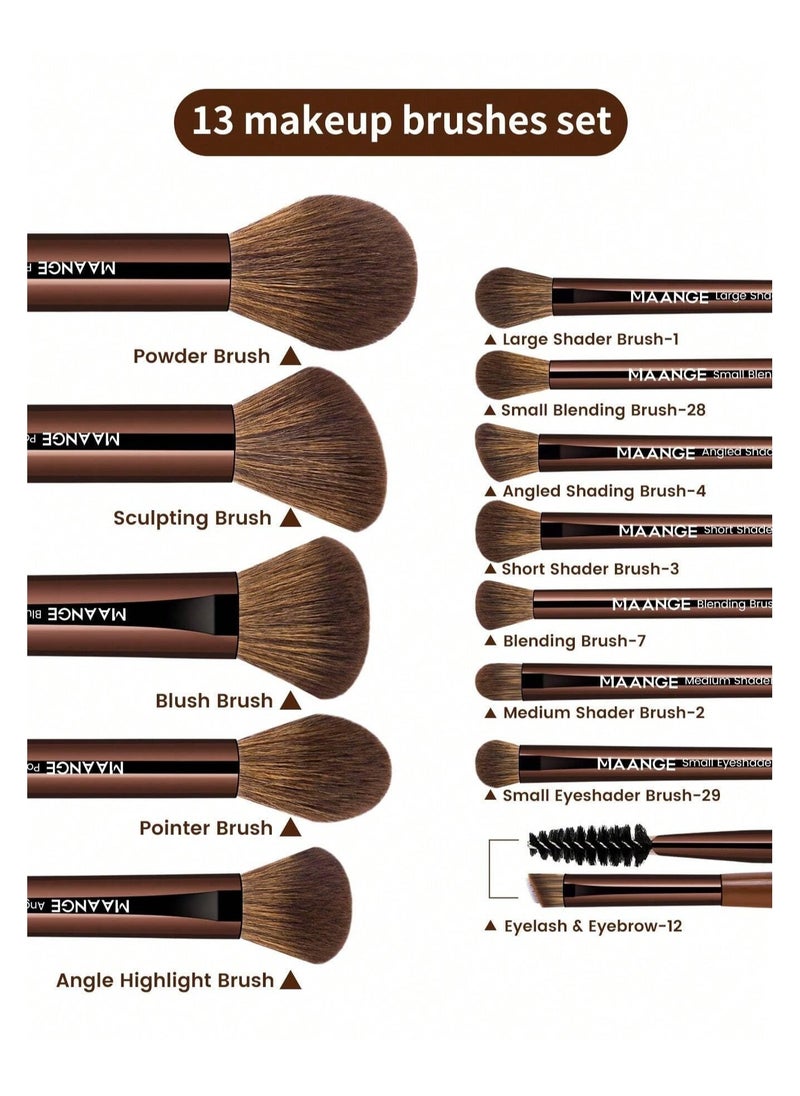 MAANGE Professional Makeup Brush Set, Soft Long Tube Design - 13 Pieces  - Image 2