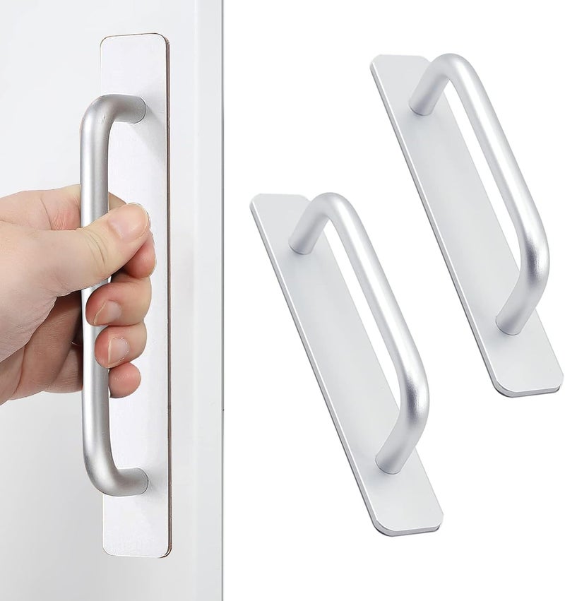 SHIDHMI Adhesive Cabinet Handles Self Stick Drawer Pulls - Black No Drilling Push Pull Helper for Kitchen Window Sliding Closet Door - 5.83", (Silver) - Image 1
