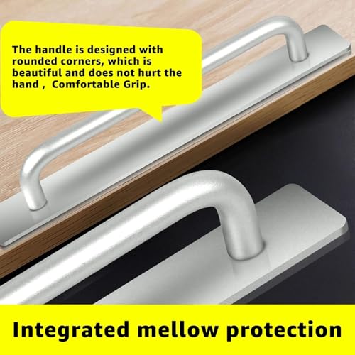 SHIDHMI Adhesive Cabinet Handles Self Stick Drawer Pulls - Black No Drilling Push Pull Helper for Kitchen Window Sliding Closet Door - 5.83", (Silver) - Image 4