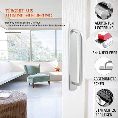 SHIDHMI Adhesive Cabinet Handles Self Stick Drawer Pulls - Black No Drilling Push Pull Helper for Kitchen Window Sliding Closet Door - 5.83", (Silver) - Image 5