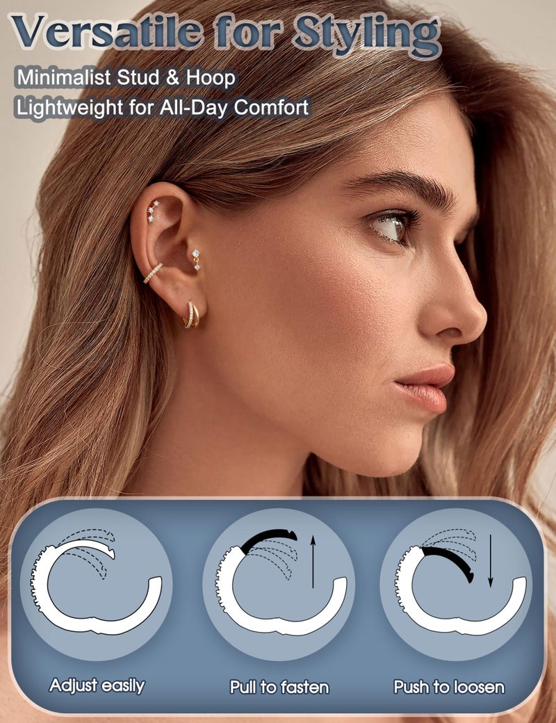 ADRAMATA Hypoallergenic Gold Earrings Stack for Women - 7Pairs Surgical Steel Small Huggie Hoop Stud Earrings Set Cartilage Jewelry Trendy Christmas Gifts Stylish - Image 2