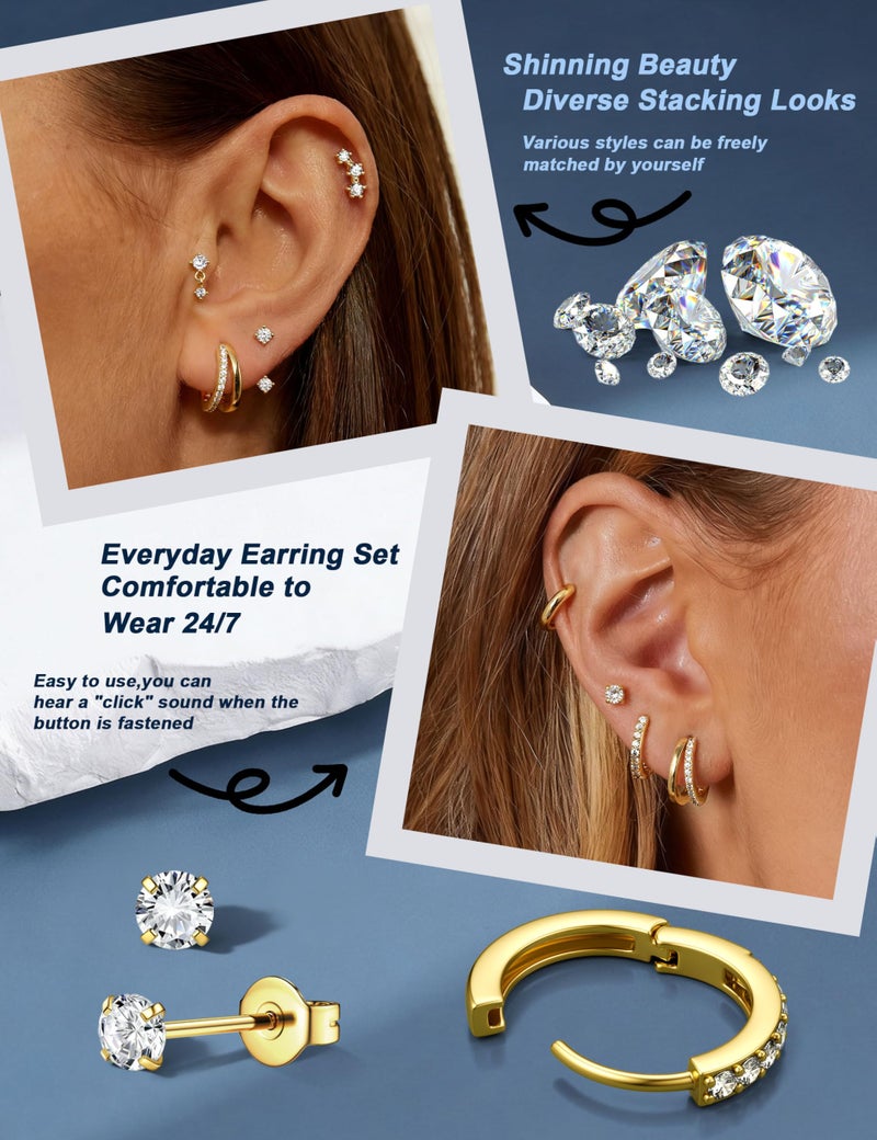 ADRAMATA Hypoallergenic Gold Earrings Stack for Women - 7Pairs Surgical Steel Small Huggie Hoop Stud Earrings Set Cartilage Jewelry Trendy Christmas Gifts Stylish - Image 3