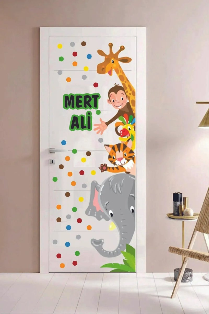 Kt Group Safari Animals Door Cabinet Named Kids and Baby Room Customizable Sticker Set