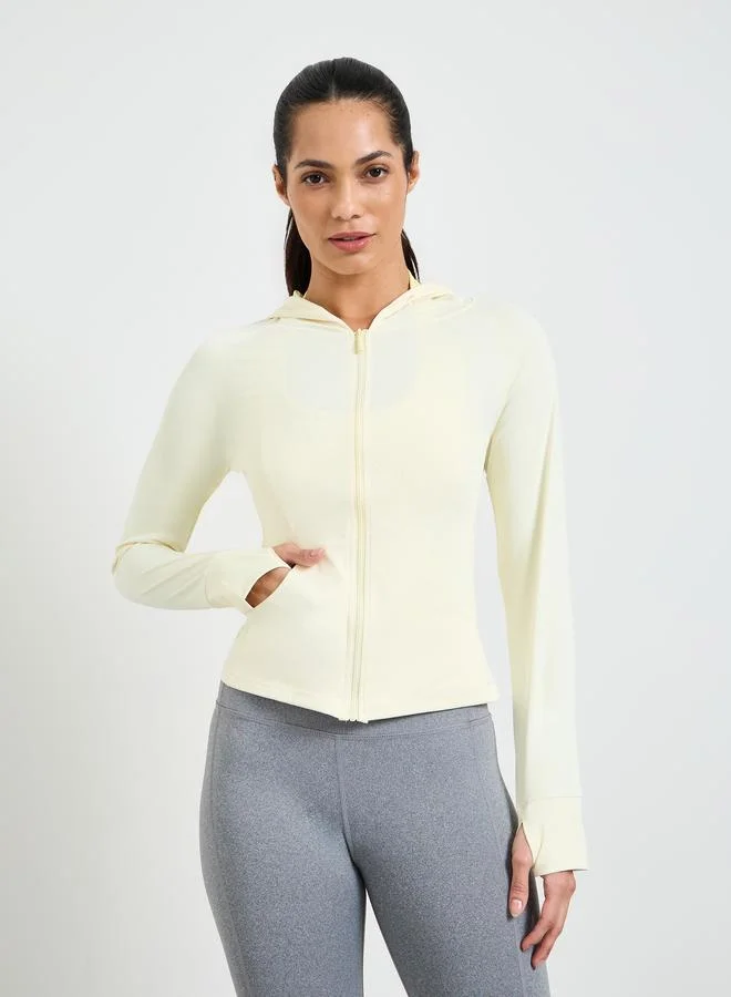 تايك تو Yellow Slim Fit Hooded Sports Jacket