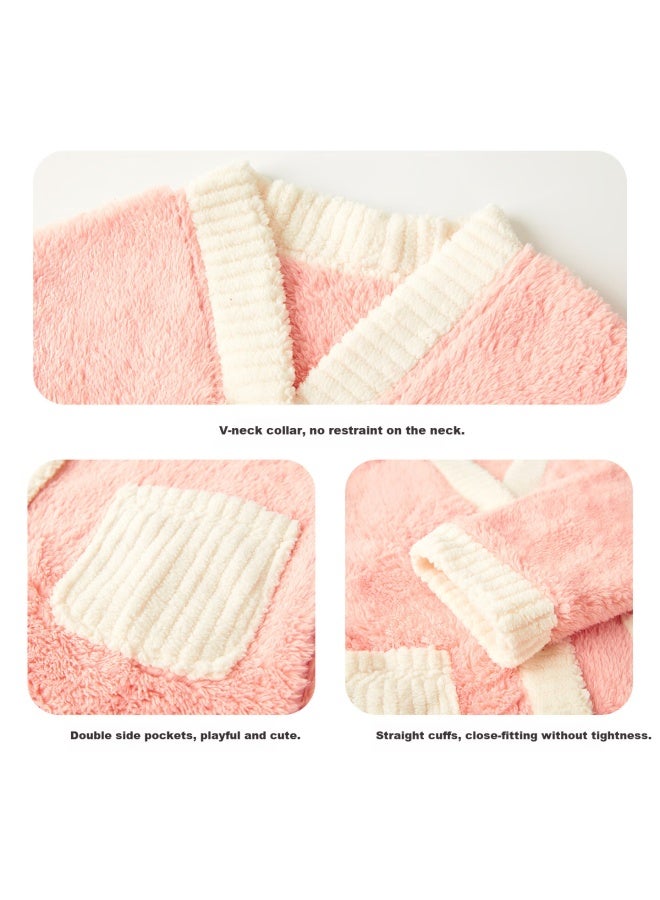 Deesha Thickened Double-sided Flannel Girls' Fleece Cardigan Set Spring Autumn Winter Homewear Pajamas Pants Outerwear