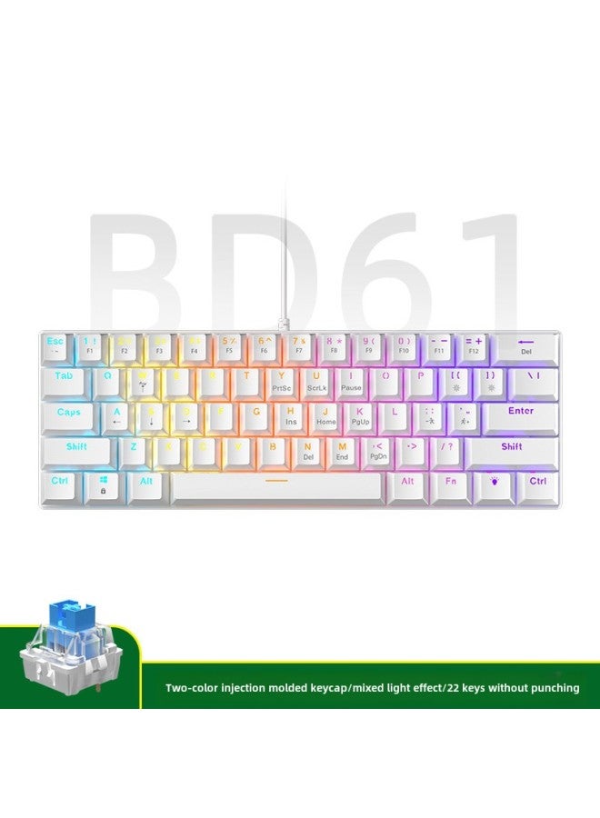 Special Explosions Mechanical Keyboard 61 Key Mixed Light Cable Green Tea Axis Game Computer Electronic Competition Mechanical Keyboard-Color:61 Keys - White [wired] Mixed Light - Green Axis - Image 1