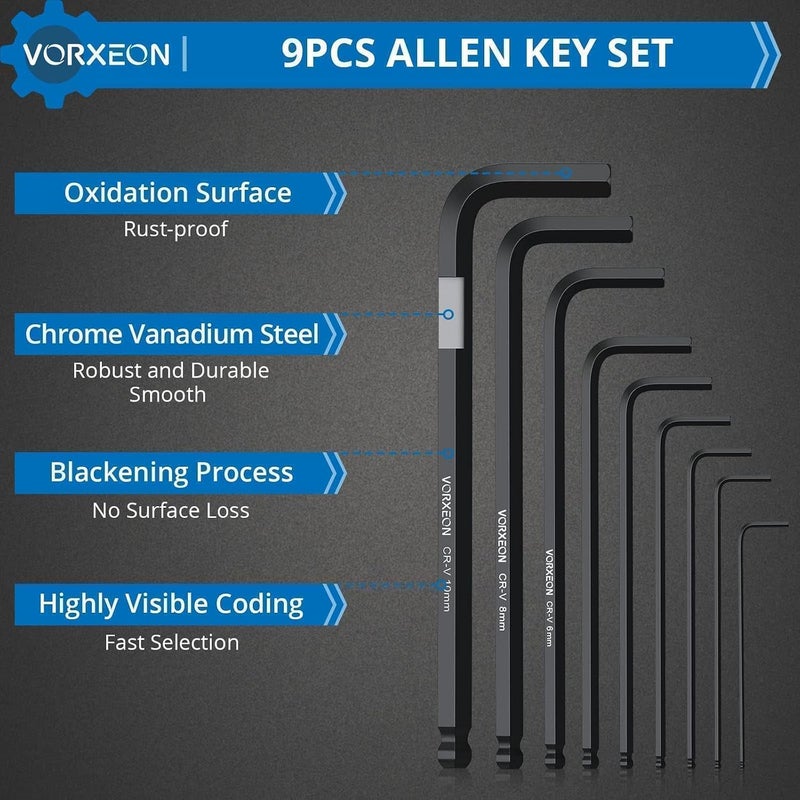 9PCS Allen Key Set, Metric Long Ball End Hex Key Set L-Key with Visible Coding for Bike Motorcycle Repair Furniture Assembly Household DIY (1.5mm-10mm) - Image 3