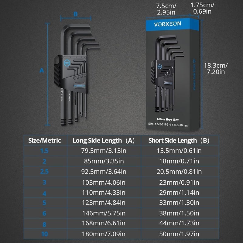 9PCS Allen Key Set, Metric Long Ball End Hex Key Set L-Key with Visible Coding for Bike Motorcycle Repair Furniture Assembly Household DIY (1.5mm-10mm) - Image 2