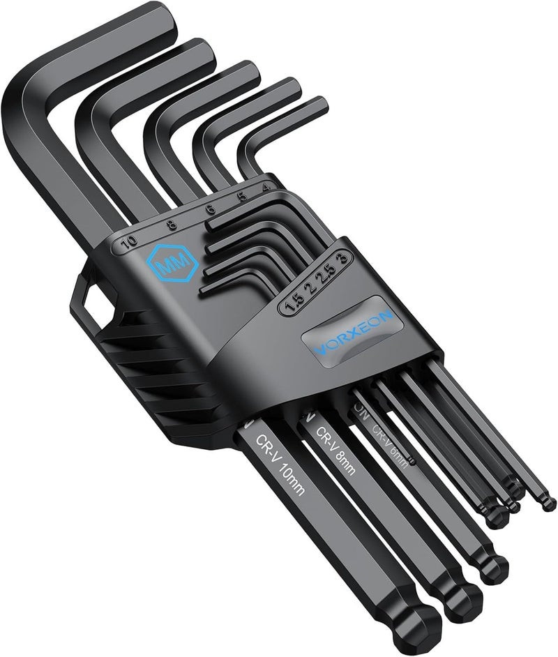 9PCS Allen Key Set, Metric Long Ball End Hex Key Set L-Key with Visible Coding for Bike Motorcycle Repair Furniture Assembly Household DIY (1.5mm-10mm) - Image 1