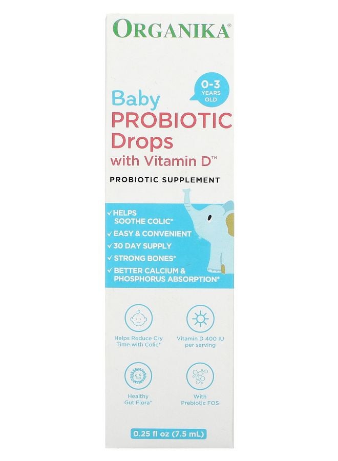 Organika Baby Probiotic Drops with Vitamin D 0-3 Years  0.25 fl oz (7.5 ml)