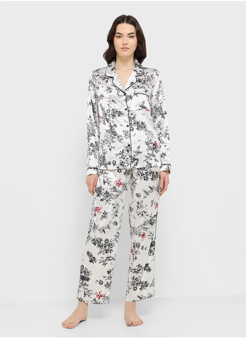 Ginger Floral Button Down Shirt & Pyjama Set
