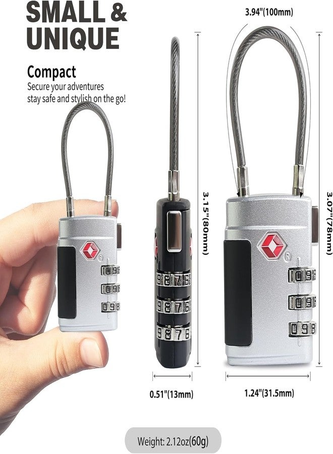 ARVOX Set of 2 Metal Cable TSA Locks for Luggage, Number Lock for Bag 4 Digit Small Locks for Luggage TSA Lock Combination Password Locks for Travel (2, Metal TSA Cable) - Image 2