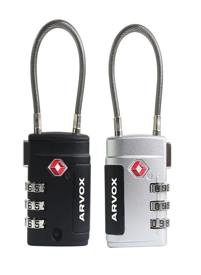ARVOX Set of 2 Metal Cable TSA Locks for Luggage, Number Lock for Bag 4 Digit Small Locks for Luggage TSA Lock Combination Password Locks for Travel (2, Metal TSA Cable) - Image 1