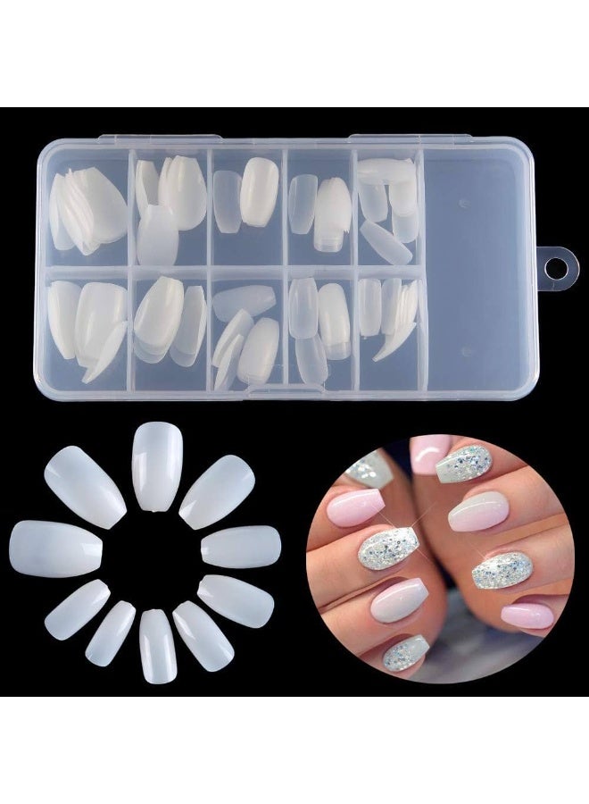 أظافر صناعية دائرية كاملة التغطية، أظافر صناعية طبيعية | أبيض | 100 قطعة - Image 2