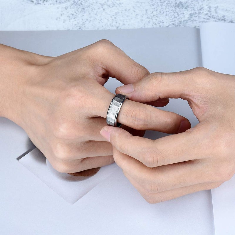 King Will HAMMER 8mm Mens Tungsten Carbide Ring Hammered Brushed Finish Beveled Edge Wedding Band Comfort Fit 10 - Image 5