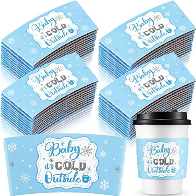 Yexiya 60 Pieces Christmas Baby It's Cold Outside Cup Sleeves Coffee Tea Fits 12oz 16oz Disposable Paper Cup Sleeves for Hot Chocolate Cocoa Beverage Xmas Party Supplies(Blue Silver) - Image 3