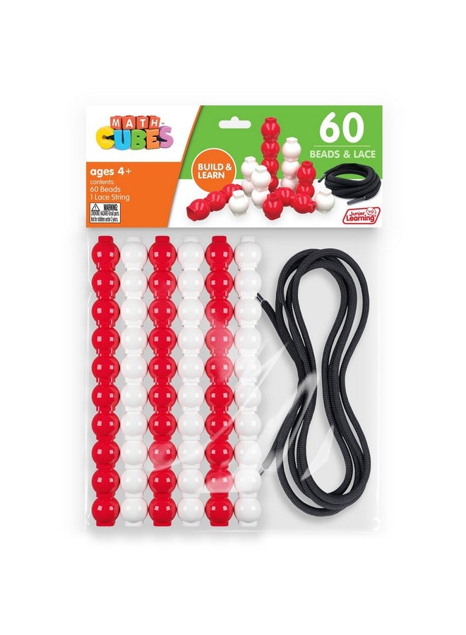 Junior Learning: 60 Bead Cubes & Laces - Includes 30 White & 30 Red Beads & Black Lace String, Hands-On Math Learning & Development, Kids Ages 4+ - Image 1
