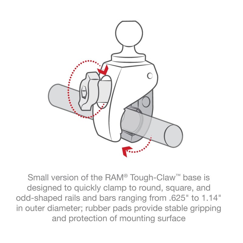 RAM Mounts RAP-B-400U Tough-Claw Small Clamp Base with Ball with B Size 1" Ball for Rails 0.625" to 1.14" in Diameter - Image 5