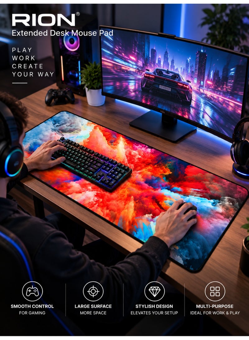RION Gaming Mouse Pad, Extended Size with Non-Slip Rubber Base & Stitched Edges – Smooth Cloth Surface, Easy to Clean - Image 2