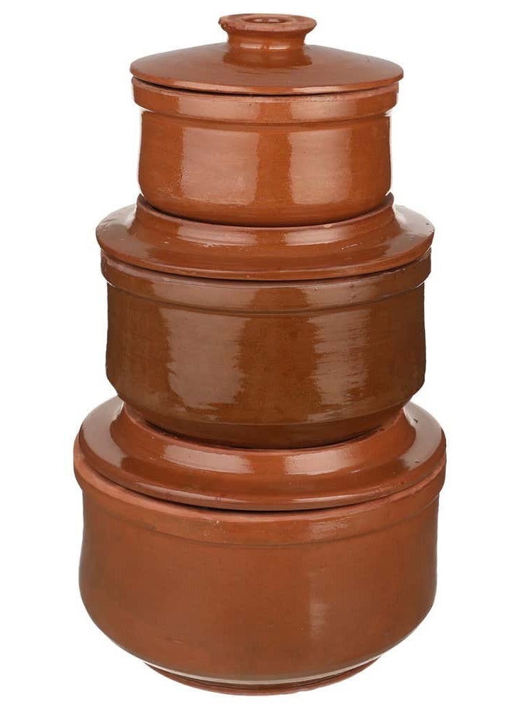 3-Piece Clay Cookware Set with Lids  - Image 1