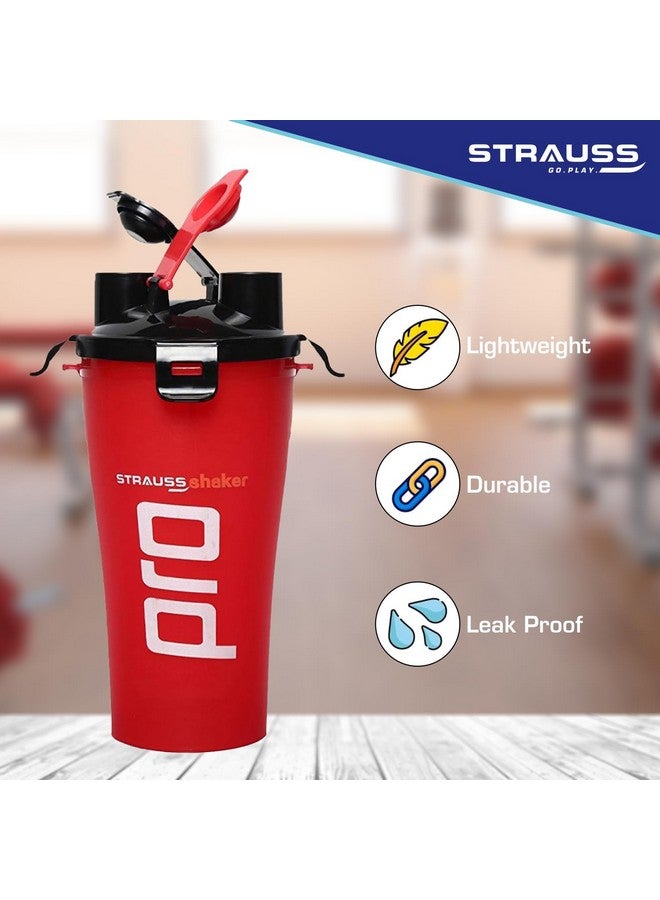 STRAUSS Dual Shaker Pro | Pre & Post Protein Shake On the Go | Leakproof and BPA-Free Material | Dual Shaker Bottle | Protein Shaker Bottle for Gym | Suitable for Both Men and Women, 700ml,(Red) - Image 5