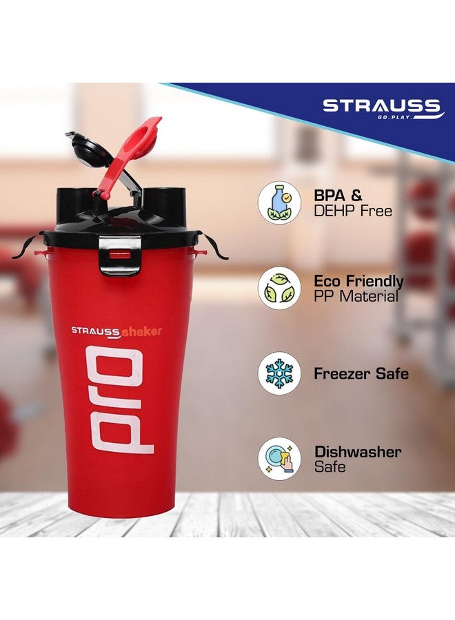 STRAUSS Dual Shaker Pro | Pre & Post Protein Shake On the Go | Leakproof and BPA-Free Material | Dual Shaker Bottle | Protein Shaker Bottle for Gym | Suitable for Both Men and Women, 700ml,(Red) - Image 4