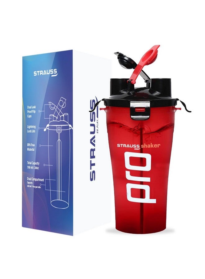 STRAUSS Dual Shaker Pro | Pre & Post Protein Shake On the Go | Leakproof and BPA-Free Material | Dual Shaker Bottle | Protein Shaker Bottle for Gym | Suitable for Both Men and Women, 700ml,(Red) - Image 2