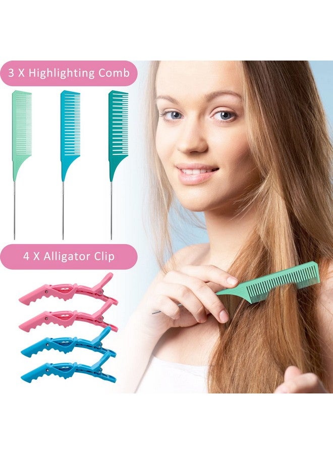 Catcan 3 Pcs Highlighting Combs With 4Pcs Alligator Clips Catcan Weaving Combs For Highlighting Professional Styling Weaving Rat Tail Combs Set For Barbershop Home Hair Salon - Image 5