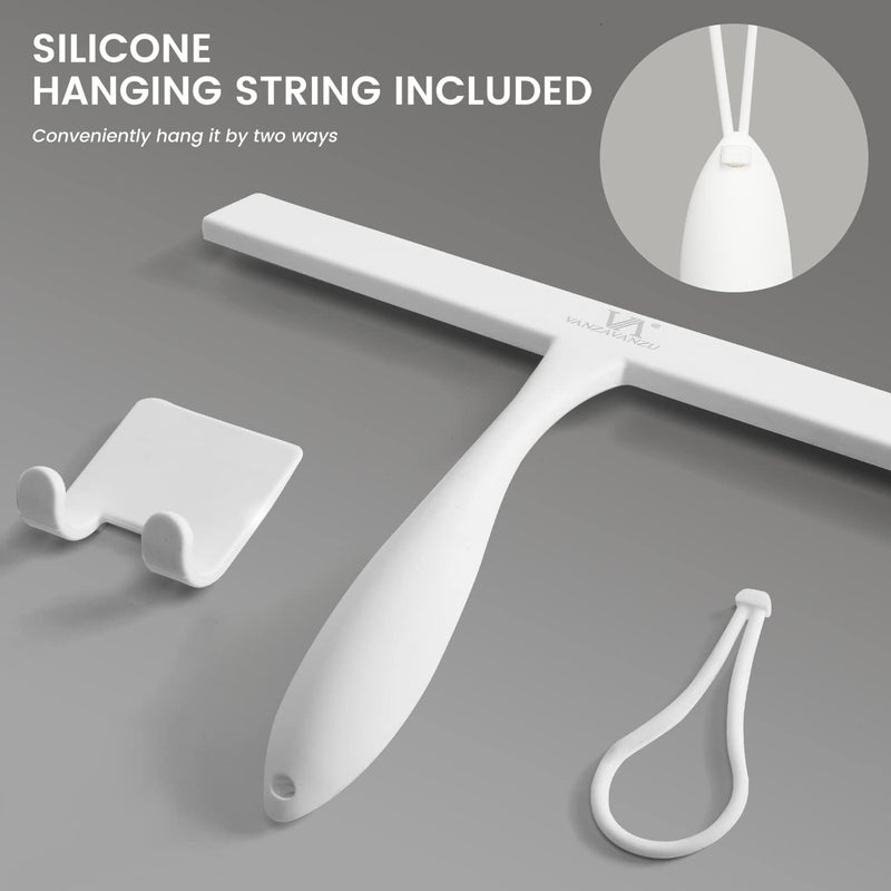 VANZAVANZU Shower Squeegee for Glass Doors  11-Inch Silicone Squeegee with Non-Slip Handle and Adhesive Hook for Bathroom  Mirror  Tile  Car Window (White) - Image 5