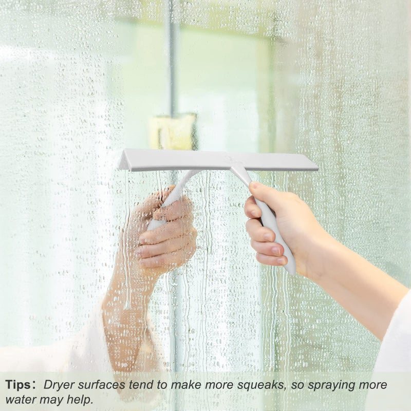 VANZAVANZU Shower Squeegee for Glass Doors  11-Inch Silicone Squeegee with Non-Slip Handle and Adhesive Hook for Bathroom  Mirror  Tile  Car Window (White) - Image 2