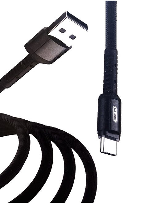 Go-Des USB To Type C Superfast Charging Data cable & Upto 480 Mbps Transfer Speed With 3A Output Nylon Braided Compatible All Major Brands 1M Black