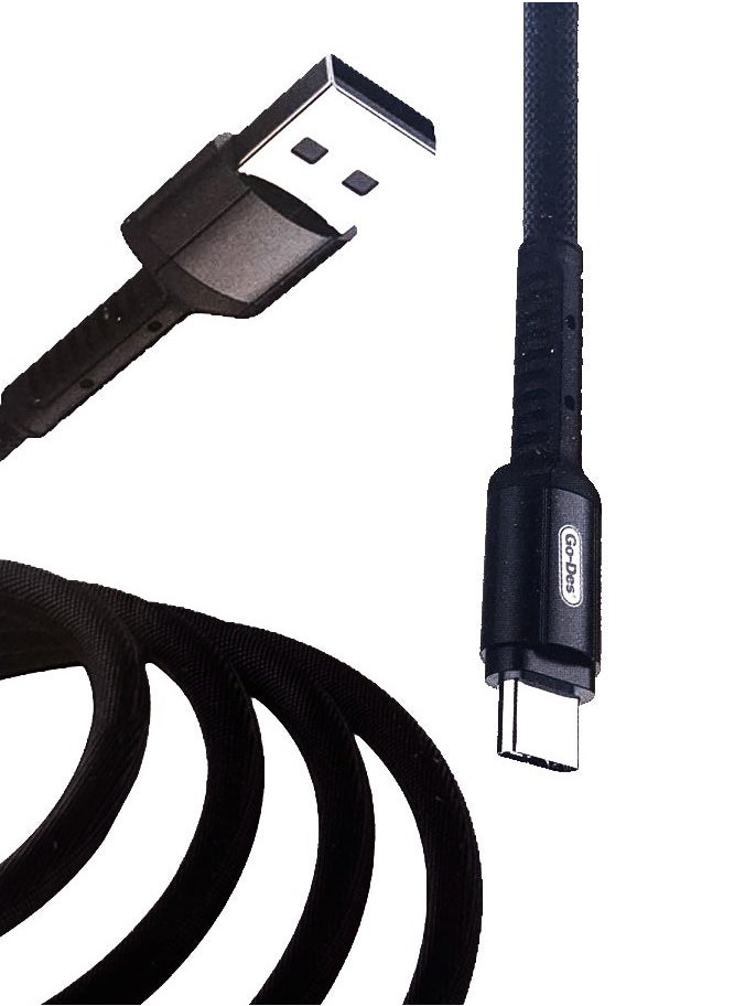 GO-DES - Go-Des USB To Type C Superfast Charging Data cable & Upto 480 Mbps Transfer Speed With 3A Output Nylon Braided Compatible All Major Brands 1M Black - Image 1