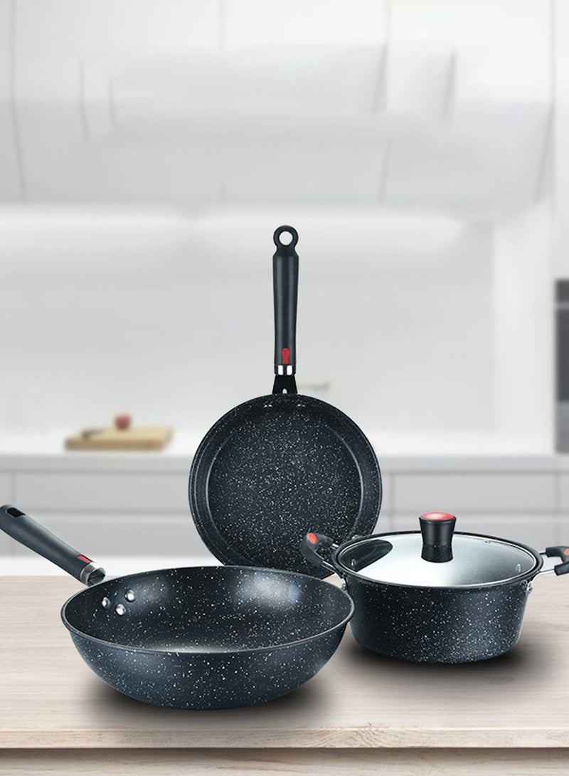 Sharpdo Cookware Set, Non-Stick Easy-To-Clean Soup Pot/Wok/Frying Pan Set, Soup Pot with Transparent Lid, Suitable for All Stovetops - Image 2