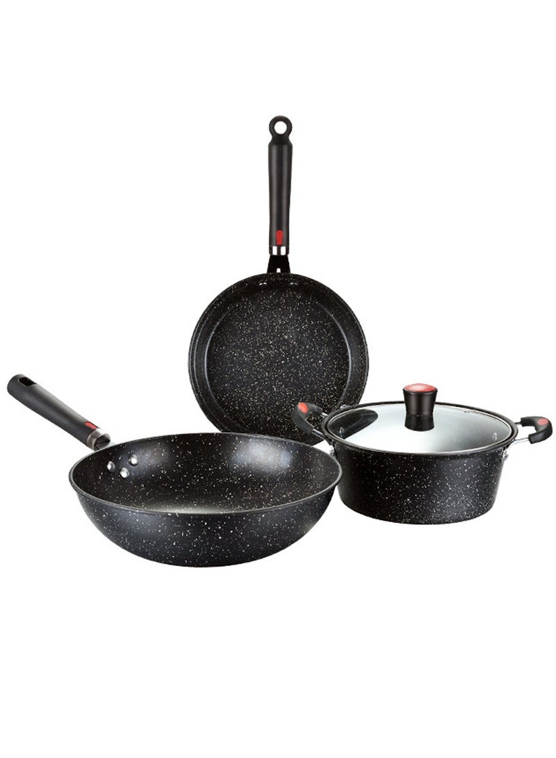 Sharpdo Cookware Set, Non-Stick Easy-To-Clean Soup Pot/Wok/Frying Pan Set, Soup Pot with Transparent Lid, Suitable for All Stovetops - Image 1