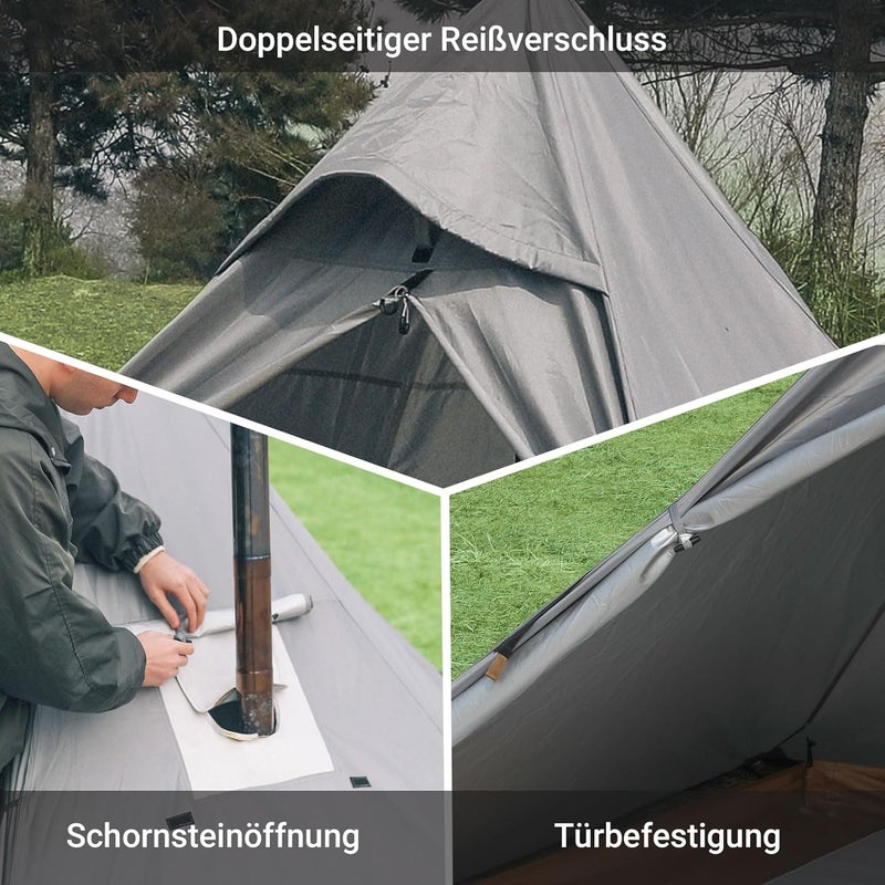 KingCamp خيمة كينغ كامب أنيزو 320 على شكل قبة لشخصين، خيمة ذات سقف مدبب مع مدخنة، خيمة هندية للتخييم، المشي، حماية من الأشعة فوق البنفسجية، خيمة قمة، خيمة هرم، خيمة تخييم، خيمة عائلية - Image 5