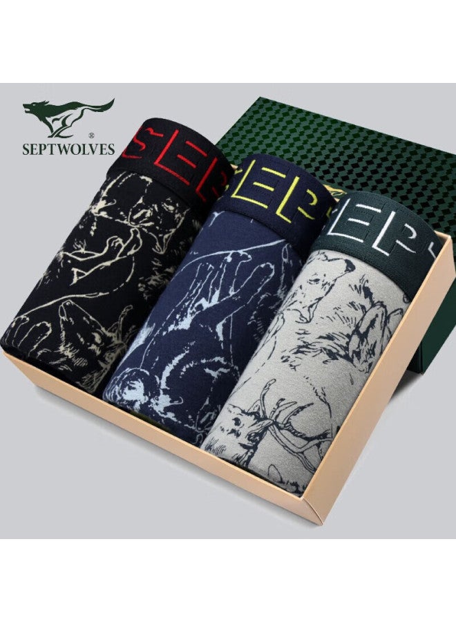 Septwolves Men's Cotton Ammonia Square Pants Men's Four-corner Pants 3-pack Wolf Warrior - Image 1