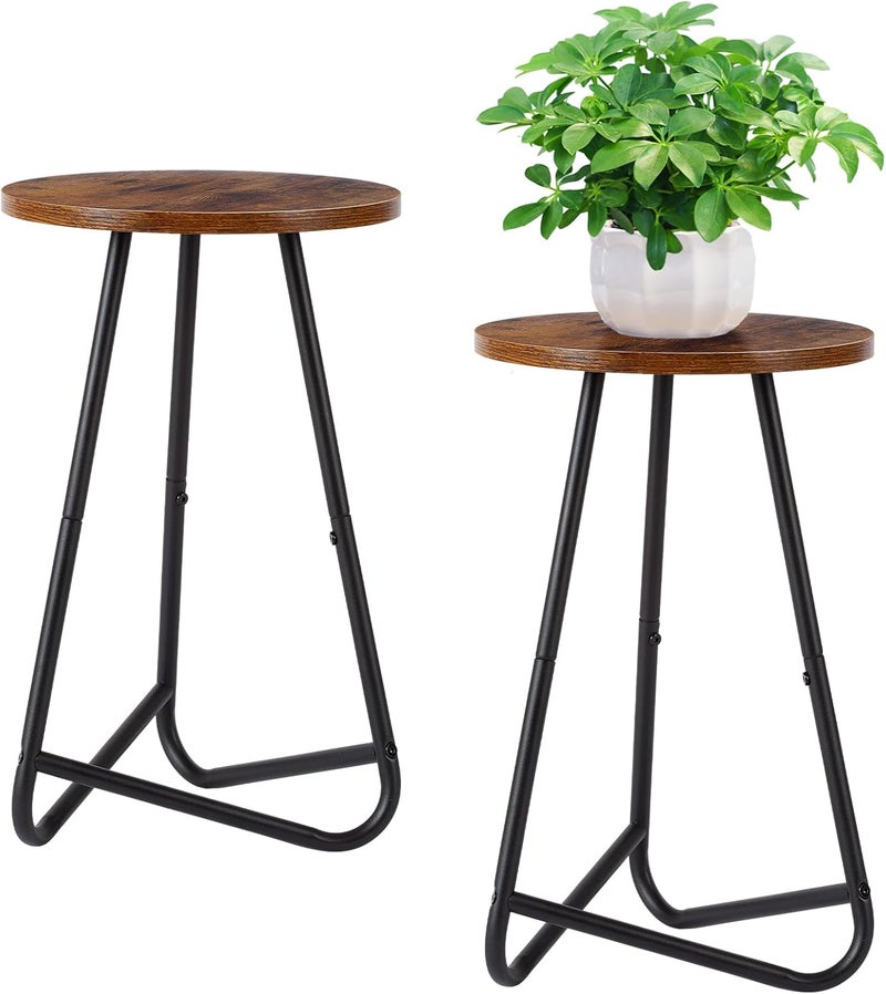 HDANI 50 cm Round Plant Stand, Flower Stand, Set of 2, Plant Shelf Made of Wood and Metal, Modern Shelf for Indoor Plants for Living Room, Balcony and Office, Black Rustic Brown - Image 1