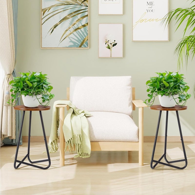 HDANI 50 cm Round Plant Stand, Flower Stand, Set of 2, Plant Shelf Made of Wood and Metal, Modern Shelf for Indoor Plants for Living Room, Balcony and Office, Black Rustic Brown - Image 3