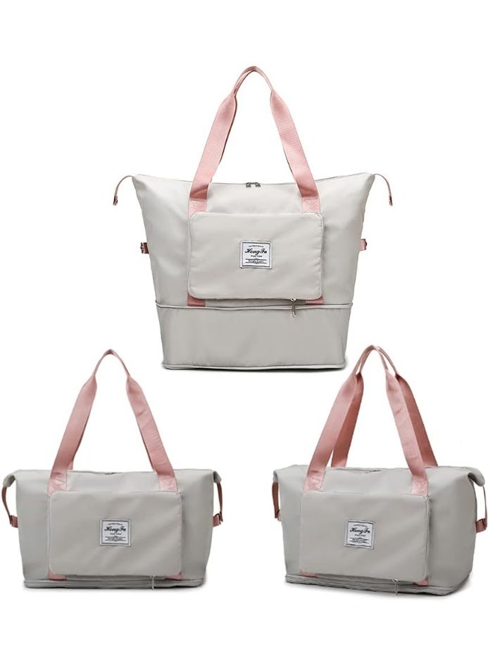 Large capacity expandable foldable travel bag, gray color - Image 4