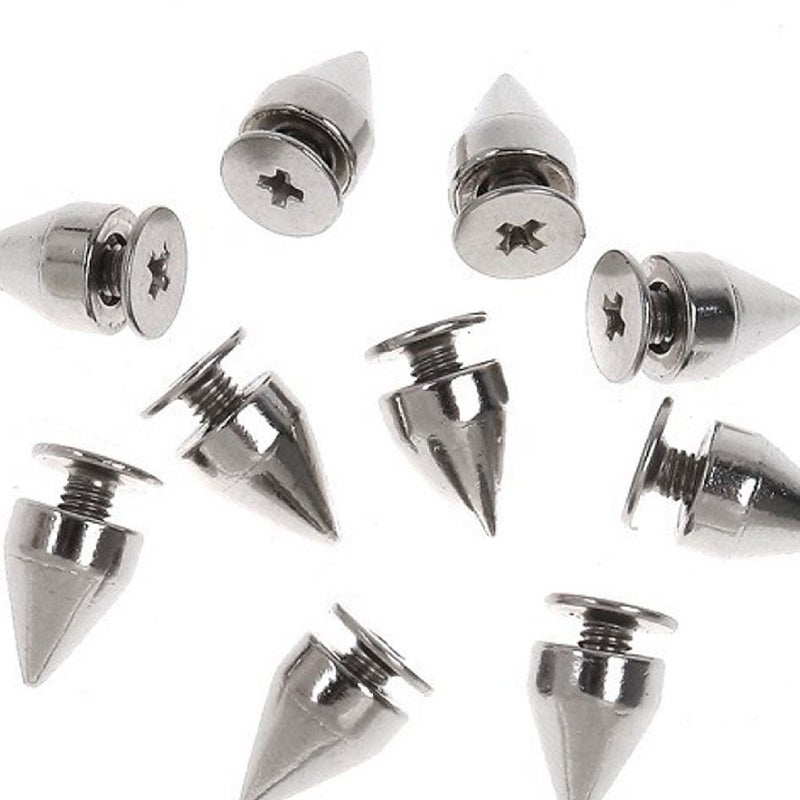 RUBYCA 100 Sets 9MM Silver Color Bullet Cone Spike and Stud Metal Screw Back for DIY Leather-Craft
