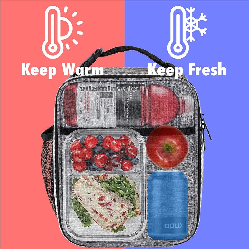 opux Premium Insulated Lunch Box, Soft School Lunch Bag for Kids Boys Girls, Leakproof Small Lunch Pail Men Women Work, Reusable Compact Cooler Tote Lunchbox for Office Adult, Light Grey - Image 2